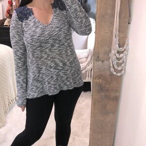 Leshop large blue marled knit boho sweater